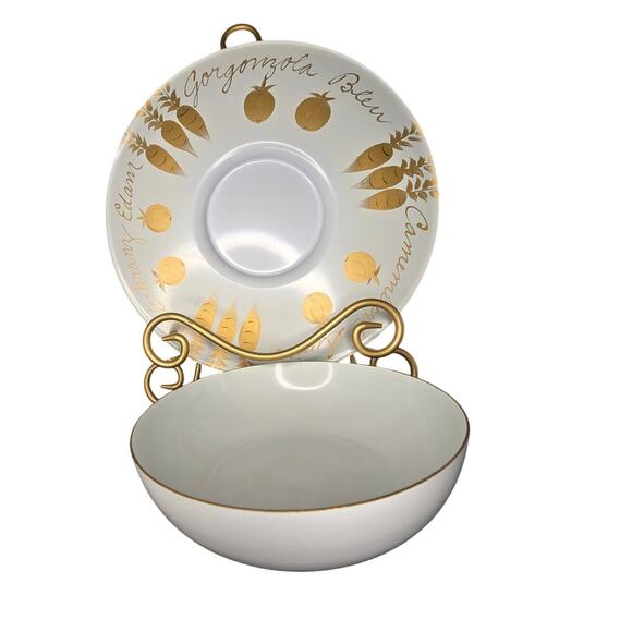 MCM Florence Thomas Hand Painted Metal Cheese Tray w/bowl, Pasadena CA 11” Vtg - Picture 1 of 8